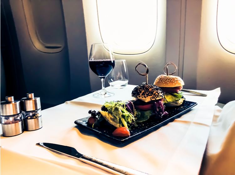 business class flight meals international reward flights redemption